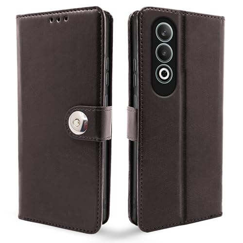 Image of Pikkme OnePlus Nord CE 4 5G Flip Cover Leather Finish | Inside TPU with Card Pockets | Wallet Stand and Shock Proof | Complete Protection Button Flip Case (Coffee)