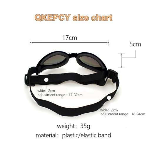 QKEPCY Hundebrille UV Schutzbrille Wasserdicht Winddicht Einstellbar Sonnenbrille Hund Haustier Sonnenbrille Mode Schutzbrille für Große Mittelgroße und Kleine Hundebrille(Schwarz)