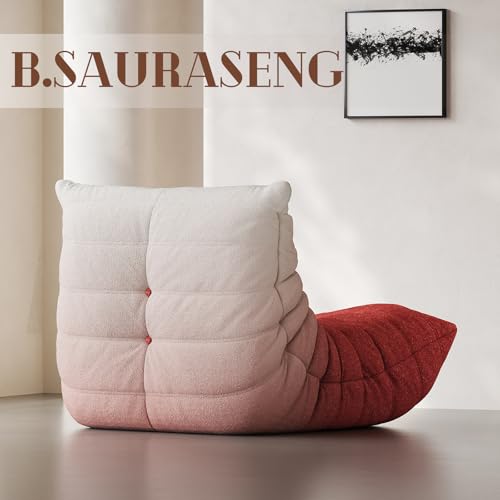 Image of Bean Bag Chair, Cozy Memory Foam Bean Bag Chairs for Adults, Comfy Fireside Accent Chair Lazy Floor Chair for Gaming Bedroom Living Room (White&Red, Single)