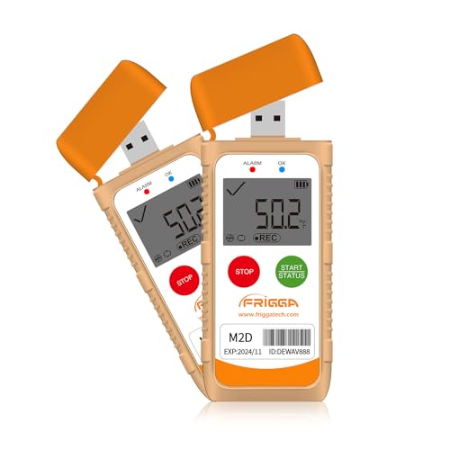 Frigga M2D 2 Pack Reusable Temperature Data Logger Multi-Use USB Digital Temperature Recorder 14400 Points High Accuracy Thermometer Logger PDF CSV Report