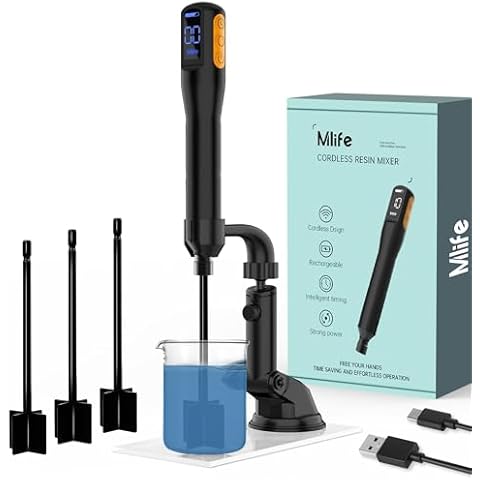 Mlife Upgraded Resin Mixer, Epoxy Resin Electric Stirrer, Paint Mixer & Timed Epoxy Resin Mixer for Epoxy Resin,Silicone Mixing, Resin Molds, DIY Crafts, Epoxy Resin Kit, with Mixer Stand(Black) Cover