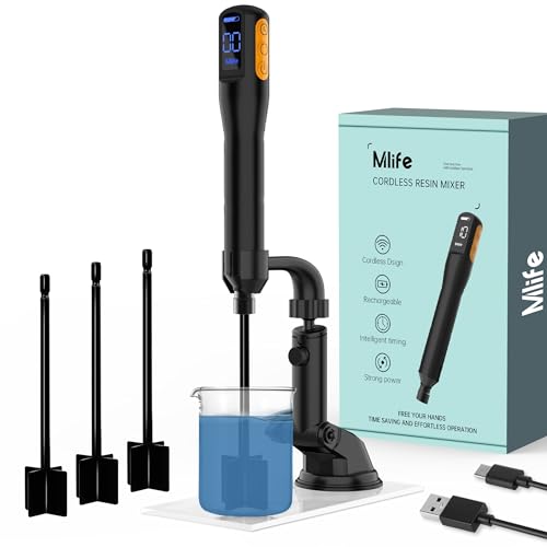 Mlife Upgraded Resin Mixer Epoxy Resin Electric Stirrer Paint Mixer & Timed Epoxy Resin Mixer for Epoxy Resin Silicone Mixing Resin Molds DIY Crafts Epoxy Resin Kit with Mixer Stand(Black)