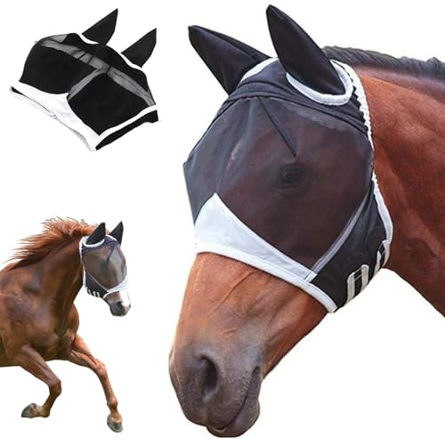 Máscara para cavalo, máscara de mosca com orelhas, máscara anti-moscas de proteção, Horse Fly Mask, máscara removível para moscas de cavalos, para cavalos repelir mosquitos