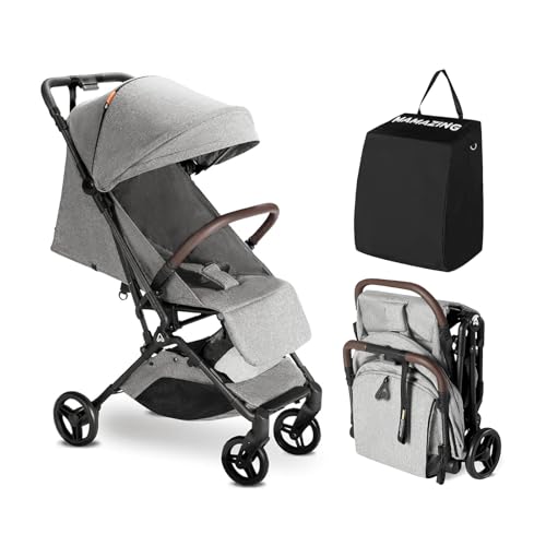 Lightweight Baby Travel Stroller with Carbon Fiber Frame, Compact & Airplane-Friendly, One-Handed Folding Design, 11.6 lbs, Perfect for Toddlers, Grey