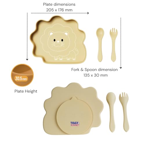 Image of TIGGY & BONNET Lion 2 Pcs Silicone Baby Feeding Set for Baby Bpa-Free | Microwave Safe, Anti-Slip Base | Tableware Kit for Babies & Toddlers with Suction Plate & Spoon