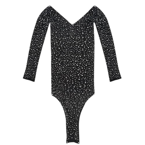 Body Tule Arrastão Com Brilho Glitter Strass Transparente Manga Longa Estica Sensual