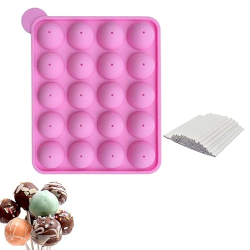 Ginddy Moule à Cake Pops en Silicone,20 PCS Moules Pop Cake,avec 100 Bâtonnets pour Sucettes,Moulle Popcakes Moules à Lollipop pour Fabrication de Chocolat...