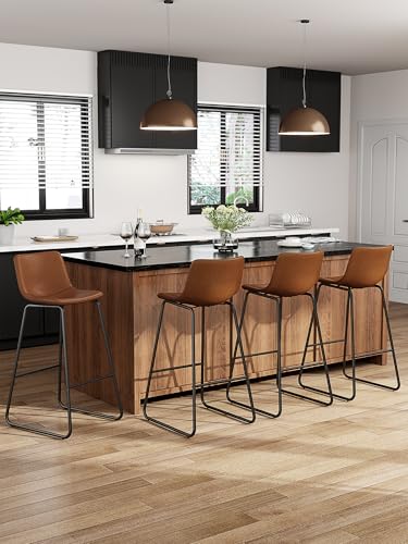 Image of 30in Bar Stools Counter Height Chairs Set of 2 Metal Legs (Dark Brown)