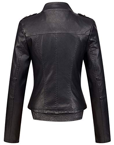 Chouyatou Women's Candy Color Asymmetric Zip Slim Faux Leather Cropped Moto Jacket (X-Large, Black) #TOP1
