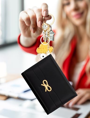 Image of BIAOTIE Coquette Bow Wallet for Women, Small Slim Trifold Womens Wallet with Key chain Cute Aesthetic Card Holder ID Window for Girl (Black)