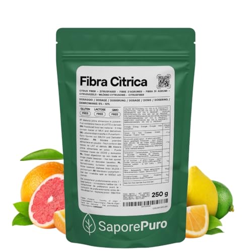 SaporePuro Fibra Cítrica 250 g - Fibra alimentaria - Espesante, emulsionante y estabilizante natural - Ideal para helados, salsas, quesos, toppings, repostería - Sin gluten