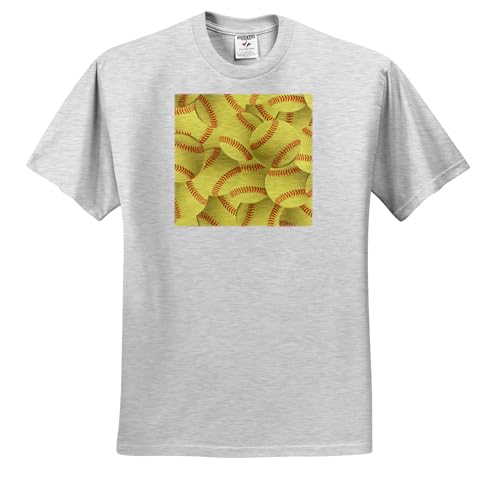 Softball Pattern - Yellow red Stitched Balls - Soft Ball Sport - Sporty - Sporting Game - Team Jock - Adult Birch-Gray-T-Shirt Large