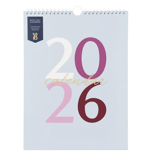 Busy B 2026 Busy Life Wall Calendar - Jan to Dec - Blue Graphic 2026 Calendar - with Month to View, 12 Monthly Storage Pockets, Space for Notes, To Do's & Hanging Hook