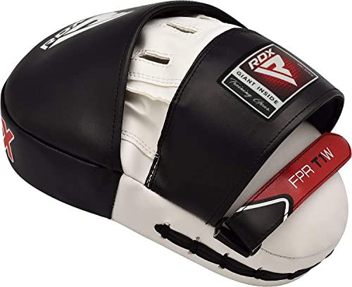 RDX Handpratzen Kampfsport Boxen MMA Training, Maya Hide Leder, Boxpads Schlagpolster Kickboxen Boxpratzen Weiß Schwarz, Trainerpratzen Handschlagpolster Boxing Pad, Schlagkissen Taekwondo Muay Thai