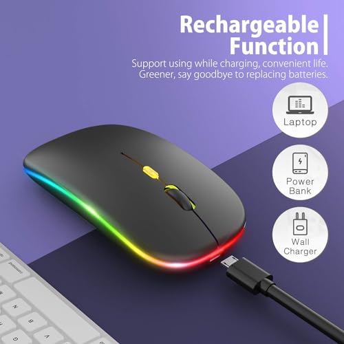 Image of LED Wireless Mouse, Slim Silent Mouse 2.4G Portable Mobile Optical Office Mouse with USB & Type-c Receiver, 3 Adjustable DPI Levels for Notebook, PC, Laptop, Computer (Black)