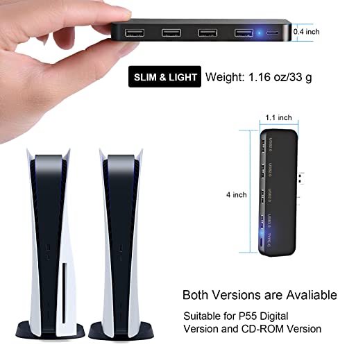 Usb Hub For Ps5 - Tensun Ps5 Accessories 5 Ports Usb Extender High-Speed Expansion Adapter Charger 1 Usb 3.0 Port+3 Usb 2.0 Port+Type-C 3.1 Port For Playstation 5 Accessories Ps5 Game Console Headset #TOP4