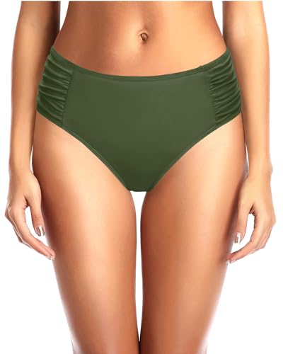 Image of Tempt Me Women Bikini Bottoms Mid Waist Bathing Suit Swimsuit Ruched Swim Bottom
