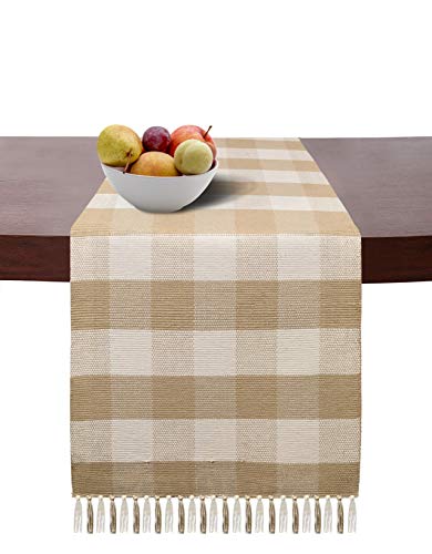 Cotton Clinic Gingham Buffalo Check Table Runner Farmhouse Style 72 Inch, 14x72 Wedding Table Runner Fringes, Rustic Bridal Shower Decor Dining Table Runner Beige White Cotton Clinic Gingham Buffalo Check Table Runner Farmhouse Style 72 Inch, 14x72 Wedding Table Runner Fringes, Rustic Bridal Shower Decor Dining Table Runner Beige White