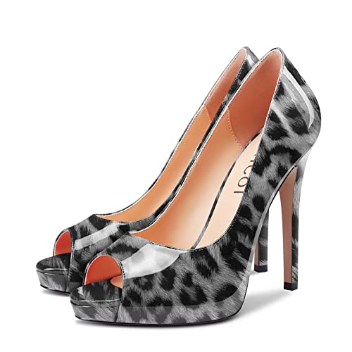 Aachcol Women Platform Stiletto High Heel Pumps Slip-on Peep Open Toe Dress Shoes Office Party Wedding Patent 5 Inch4