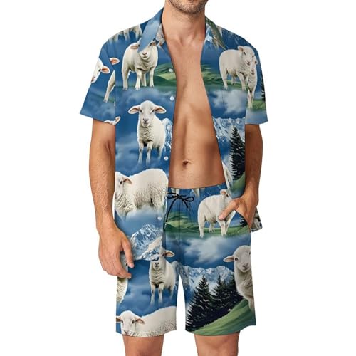 Conjunto de camisa y pantalones cortos de vacaciones con estampado de ovejas para la playa
