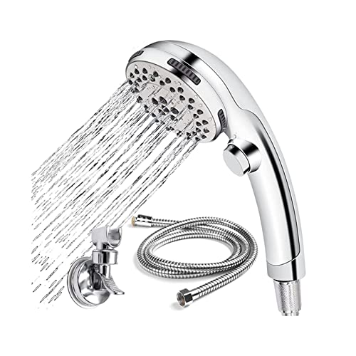 Pommeau de douche avec tuyau de 1,5m et 5 jets réglables en couleur