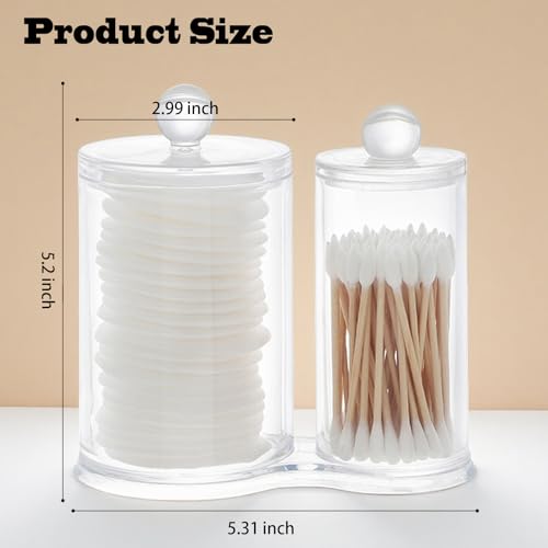 Image of Qtip Holder Clear Round Container Cotton Ball Swab Holder with Lid Make Up Brush Holder Bathroom Organizer Acrylic Organizer for Cotton Ball and Swab Round Pads Hair Accessories Clear Apothecary Jar