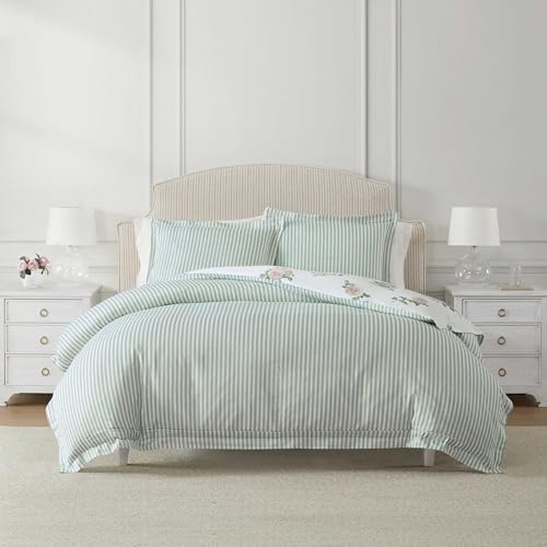 Image of Martha Stewart - King Comforter Set, 100% Silky Smooth Cotton Sateen Floral Bedding for Year Round Comfort, 3 Piece Bed Set with Matching Pillowcases (Tea Rose Pink)