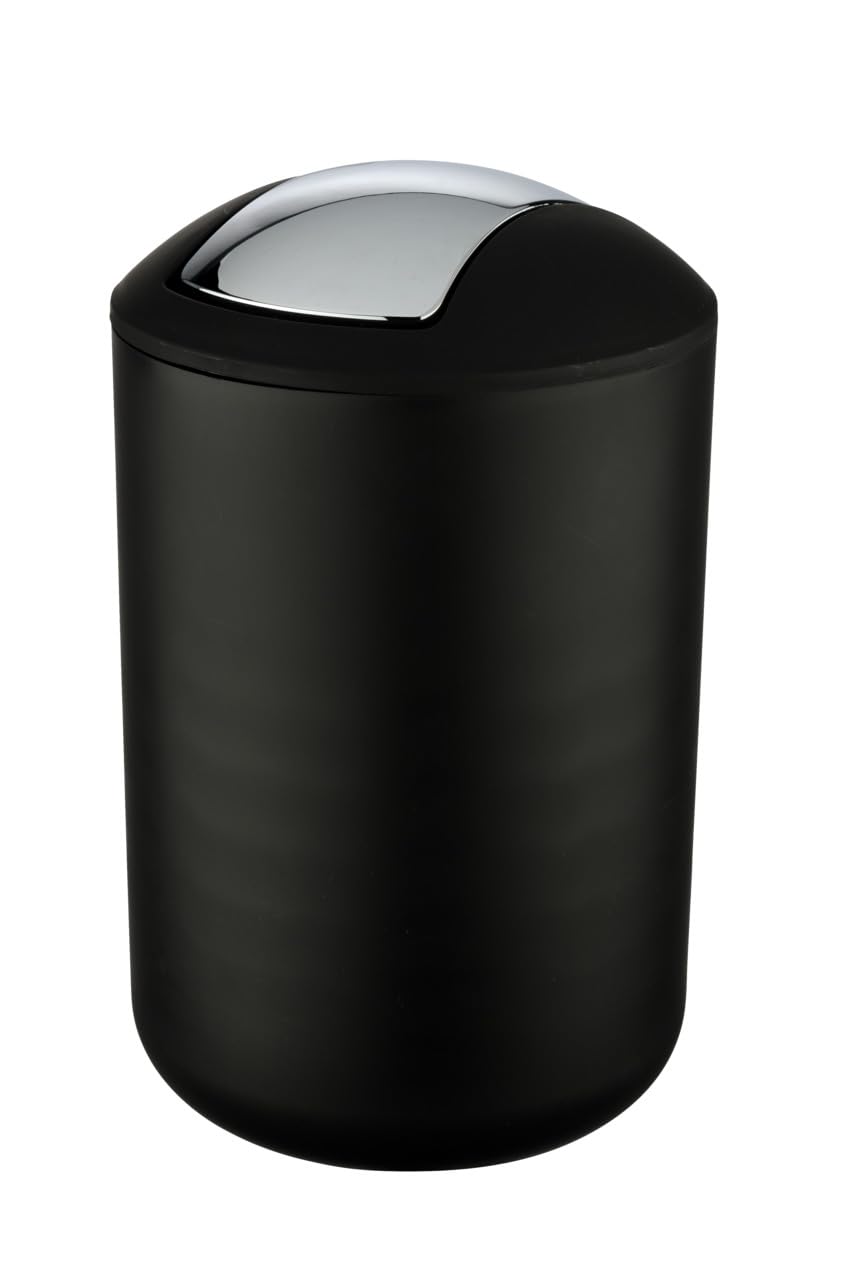 WENKO Kosmetikeimer Brasil L – 6,5 L, Schwingdeckel, schwarz, BPA-frei