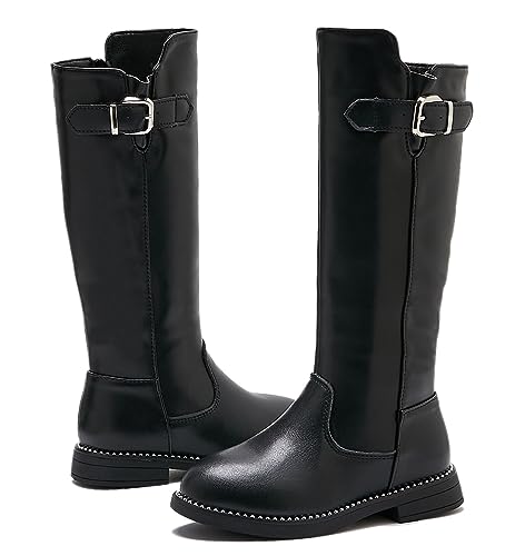 DADAWEN Girls Waterproof Leather Zipper Fur Lined Knee High Winter Riding Boots (Toddler/Little Kid/Big Kid)