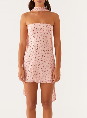 Image of NUFIWI Sexy Floral Strapless Tube Mini Dress Y2K Slim Fit Backless Short Bandeau Dress Going Out Night Party Vocation Dresses