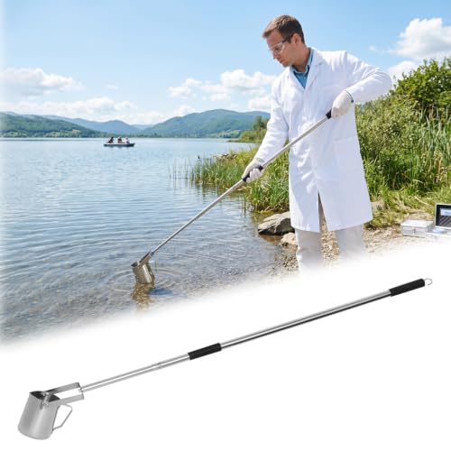 Telescopic Water Sampler Dipper, 3.6FT-9.6FT Sampler Rod with Two Non-Slip Grips &amp; Hook, 900ml Pendulum Beaker Sampler, Stainless Steel Water Sampling Pole for Lab &amp; Field
