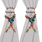 HEVSTIL Curtain Tiebacks, 2 Pack Colorful Coconut Shell Curtain Drapery Holdbacks, Boho Curtain Ties for Home Office Decorative,Blue