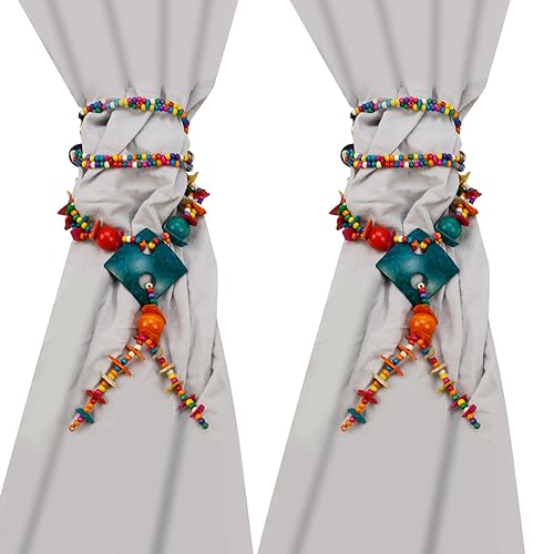 HEVSTIL Curtain Tiebacks, 2 Pack Colorful Coconut Shell Curtain Drapery Holdbacks, Boho Curtain Ties for Home Office Decorative,Blue