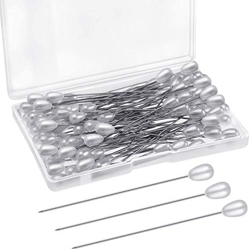 Corsage Boutonniere Pins Teardrop Pearl Head Pins Wedding Bouquet Pins White Straight Head Pins for DIY Crafts Jewelry Making Sewing Wedding Flower Decorations (100 Pieces with 1 Box)