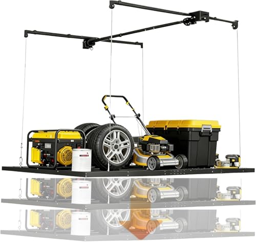 4×8 ft Heavy Duty Overhead Garage Storage Rack, 661 lbs Capacity with Safety Lock,Ceiling Mounted Storage Shelf, Steel Garage Ceiling Organizer for Garage, Basement, Warehouse (Black)