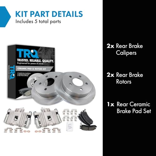 Image of TRQ Rear Brake Pad and Rotor Set Ceramic Solid Rotors Calipers