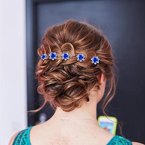 Insowni 40Pcs Bridal Wedding Rhinestone Rose Flower U-Shaped Hair Pins & 6Pcs Twist Pearl Hairpins Headpiece Set In Gift Box For Women Girls Bridesmaid (Royal Blue Set) #TOP3