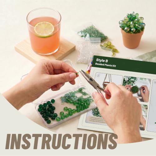 HOSHARM 6540 Pcs Green Glass Beaded Plant Kit with pots, Green Beads for Beaded Plants with Detailed Instructions, Potted Beaded Plants Craft Kit for Adults & Hobbyists, Home & Office Desktop Decor by HOSHARM - Image 3