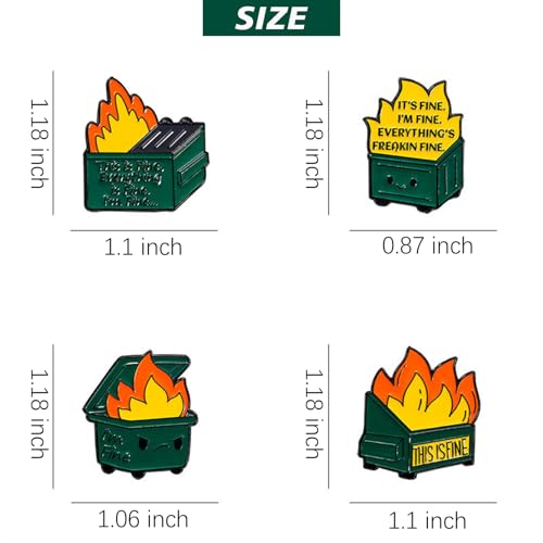 Image of 20 Pcs Dumpster Fire I'm FIne Lapel Pins, Cute Desk Accessories, Gag Gifts, Funny Gifts for Coworkers and Employee Appreciation