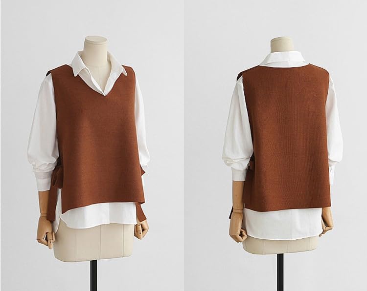 Womens Side Bandage Sweater Vest Casual V Neck Sleeveless Pullover Sweater Solid Color Knit Vest Tops3