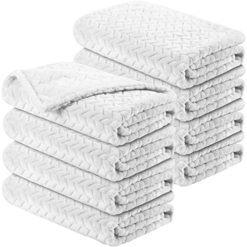 Chumia 8 Pcs Fuzzy Baby Blankets Fluffy Flannel Cozy Throw Baby Blankets 24 x 32 Fleece Nursery Newborn Toddler Infant for Party Gift Girl Boy Crib Stroller Holiday(White)