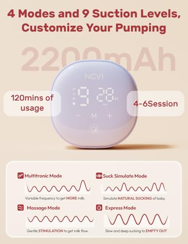 Image of NCVI Hands-Free Portable Breast Pump with 24mm Flange, Portable Breast Pump with Motor Buckle for Travel and Work, Equipped with Third Generation Spill-Proof Cups