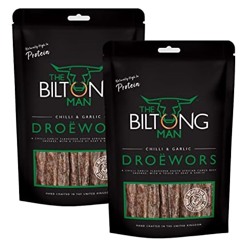 The Biltong Man | Chilli Garlic Droëwors Sticks | Healthy High Protein Beef Snack with Chilli Bite | Keto-friendly South African Dried Beef Sausage, 1 Kilogram (2 x 500 Gram Packs) Cover