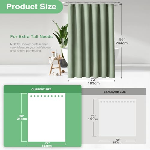 Dynamene Fabric Shower Curtain, Waffle Textured Heavy Duty Shower Curtains for Bathroom, 256GSM Luxury Weighted Cloth Shower Curtain Set with Plastic Hooks, 72" W x 96" L (Pack of 1), A. Sage Green by Dynamene - Image 3