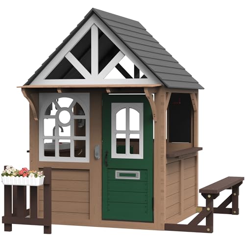 Seizeen Kids Outdoor Playhouse, Modern Fir Wooden Playhouse, Indoor and