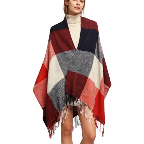 Oak & Tea Damen Schals Winter Warm Tartan Schals Kaschmir Gefühl Wraps, Schal Geschenke für Frauen (Rot)