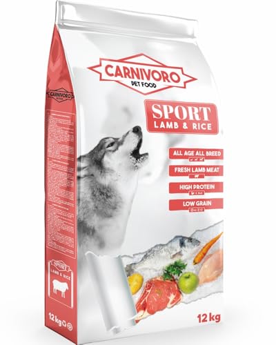 Carnivoro - Sport Cordero y Arroz - Pienso para Perros de Todas Las Edades - Todas Las Razas - con Carne Fresca de Cordero - Alta en Proteínas - Bajo en Granos -12 kg.