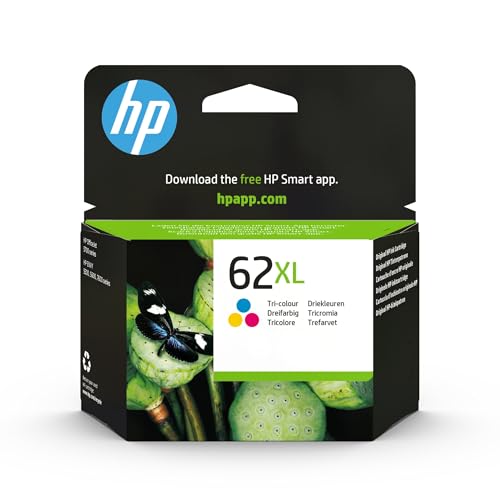 HP 62XL C2P07AE, Tricolor, Cartucho de Tinta de Alta Capacidad Original, compatible con impresoras de inyección de tinta HP ENVY 5540, 5640, 7640;OfficeJet 200, 250, 5740