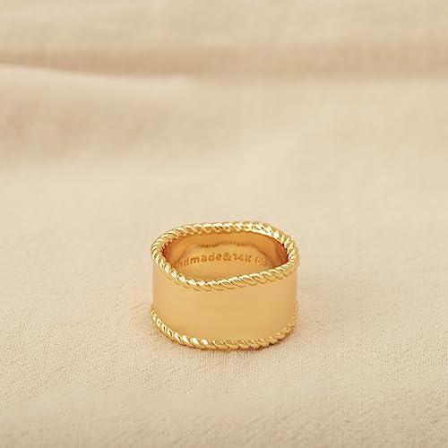 Gold Plain Band Ring for Women Twisted 14K Gold Plated Minimalist Stack Wide Irregular Finger Jewelry Size 6-124