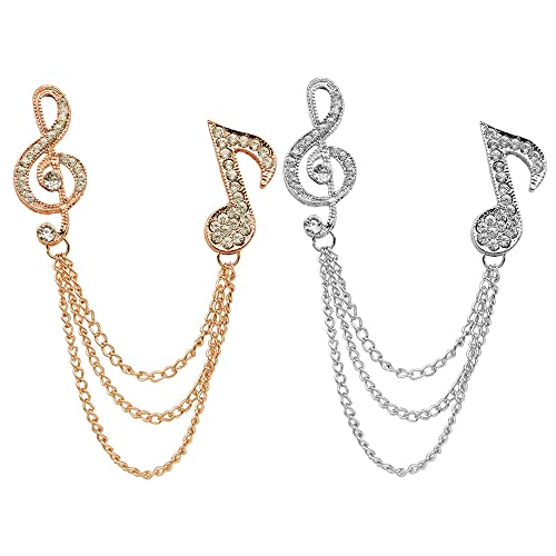 2PCS Chain Collar Pin Brooch,Music Note Tassel Lapel Pins,Hanging Chain Collar Brooches for Men Women,Coat Suit Pin Badge for Husband (Gold Silver) by Uarein - Used condition - US$9.49